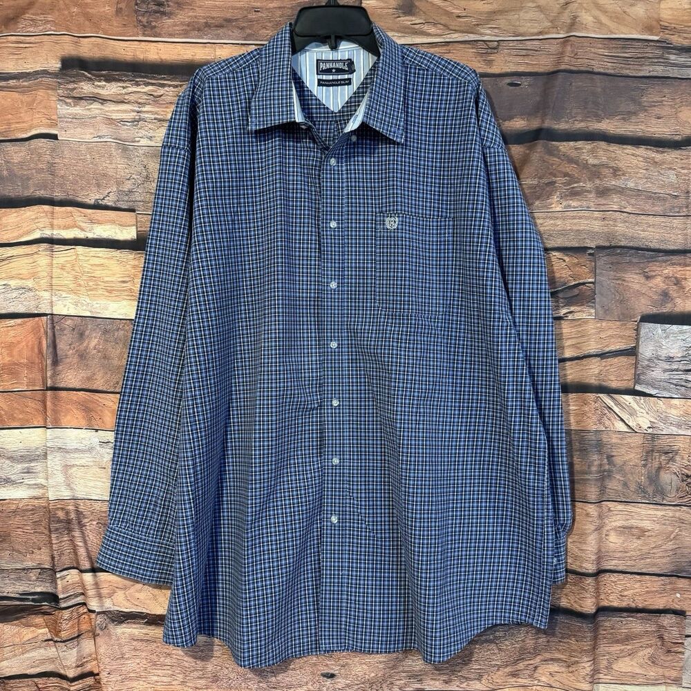 Panhandle Slim Men's Blue Plaid Long Sleeve Button Down Shirt XXL Western Cowboy